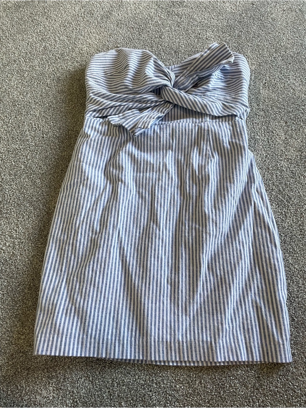 Lush Blue and White Striped Strapless Tie-Front Dress